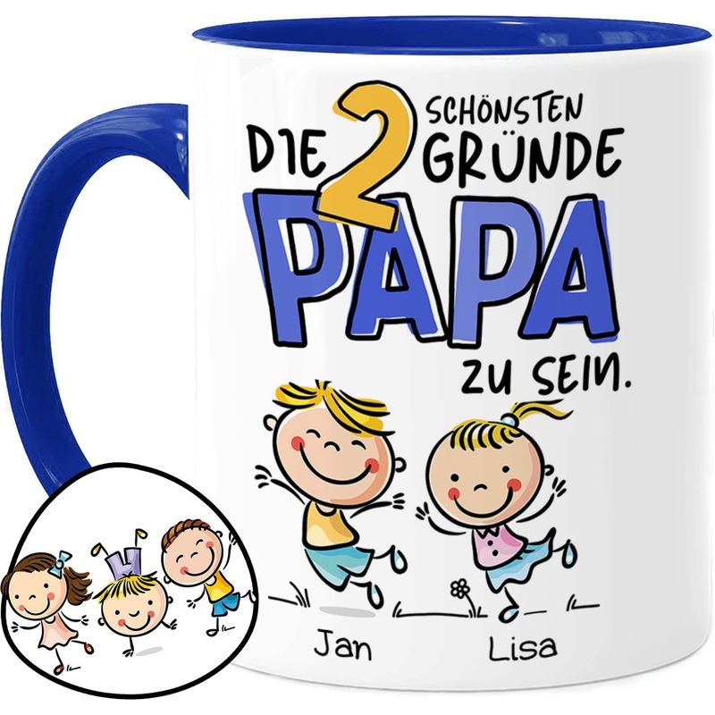 Papa Tasse personalisiert mit 2 Kindern – Die 2 schnsten Grnde Papa zu sein