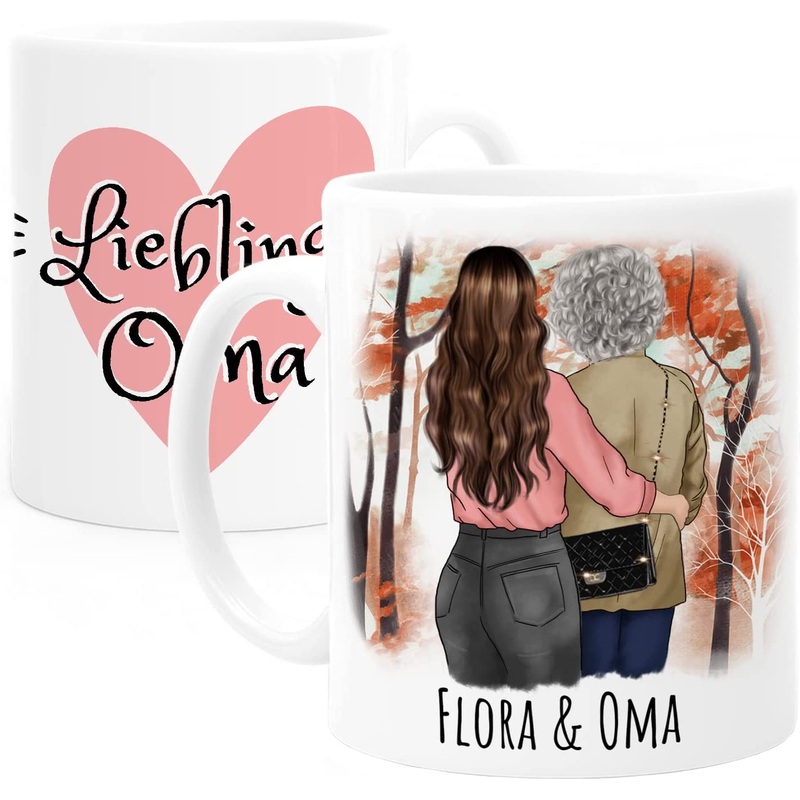 1 Oma & 1 Enkeltochter beim Spaziergang Tasse – personalisierte Tasse mit Spruch