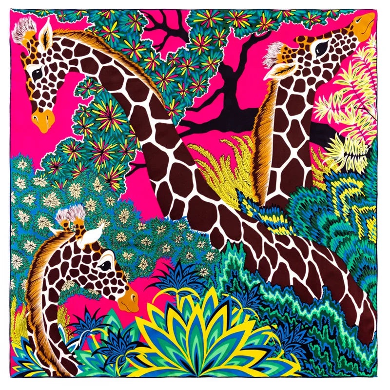 Giraffe Rose Silk Scarf / 90cm