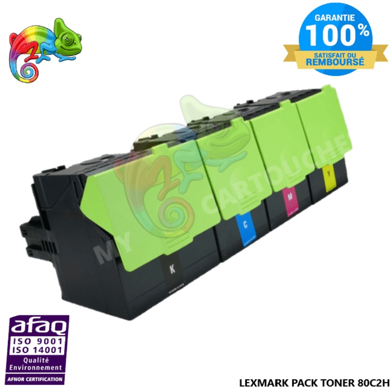 Pack de 4 Toners  Lexmark pour CX410 / CX510 compatible 80C2H0 / 80C2HE / 802H
