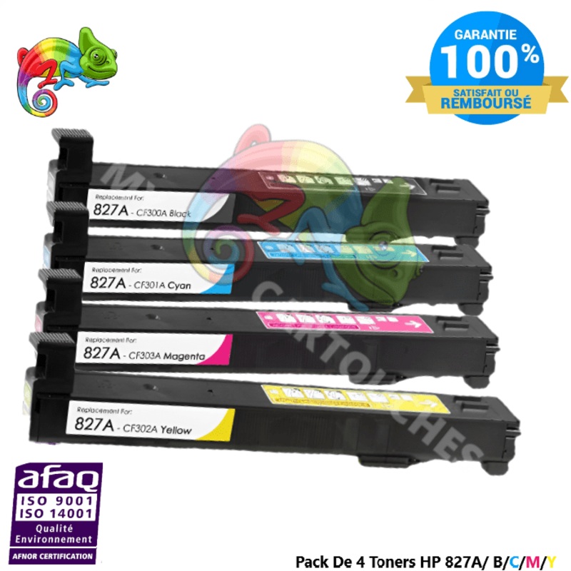 Pack De 4 Toners Laser Pour  HP 827A  (CF300A,301,302,303) Compatibles