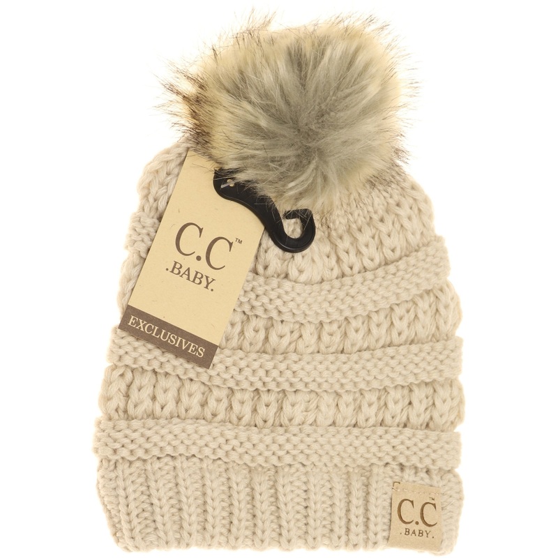 CC Kids Beige Pom Beanie