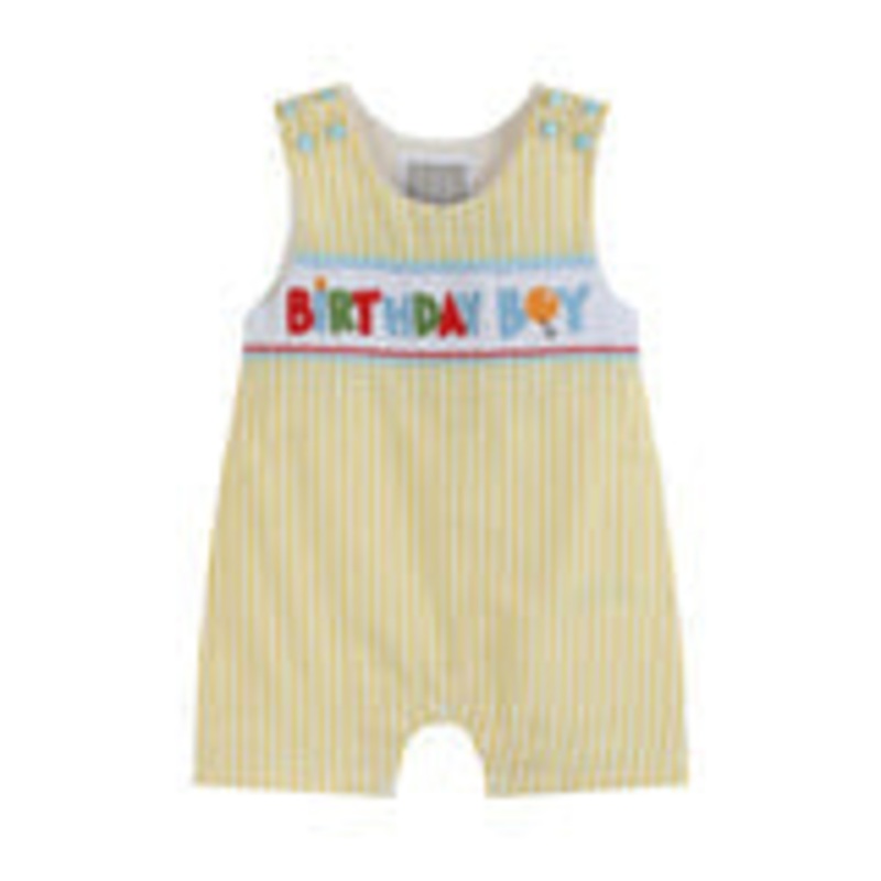 Yellow Striped ‘Birthday Boy’ Smocked Shortalls