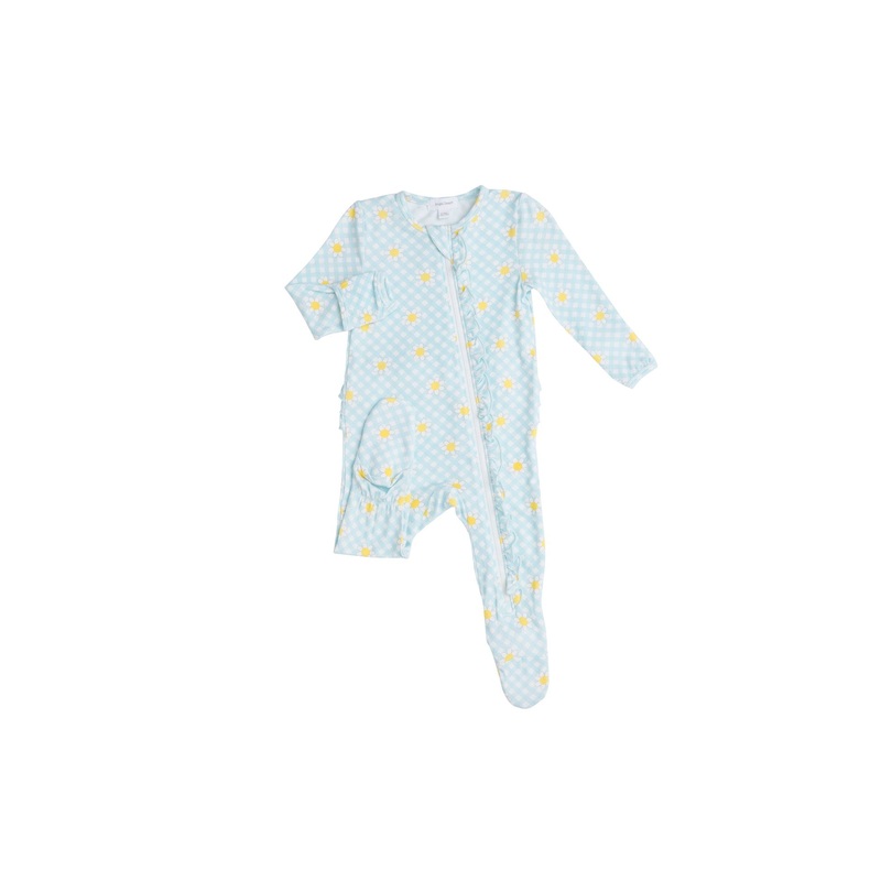 Gingham Daisy Ruffle Zipper Footie