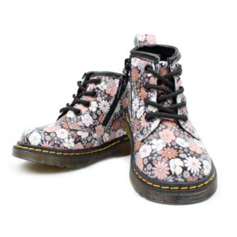 Black Floral Combat Boots