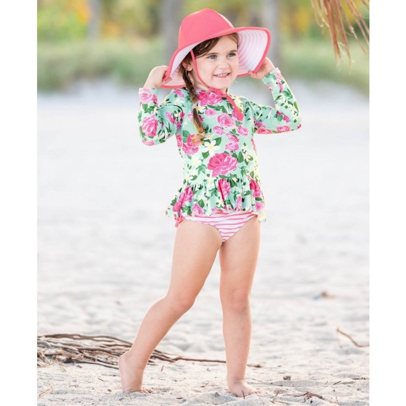 Rosy Sweetheart Peplum Rash Guard Bikini