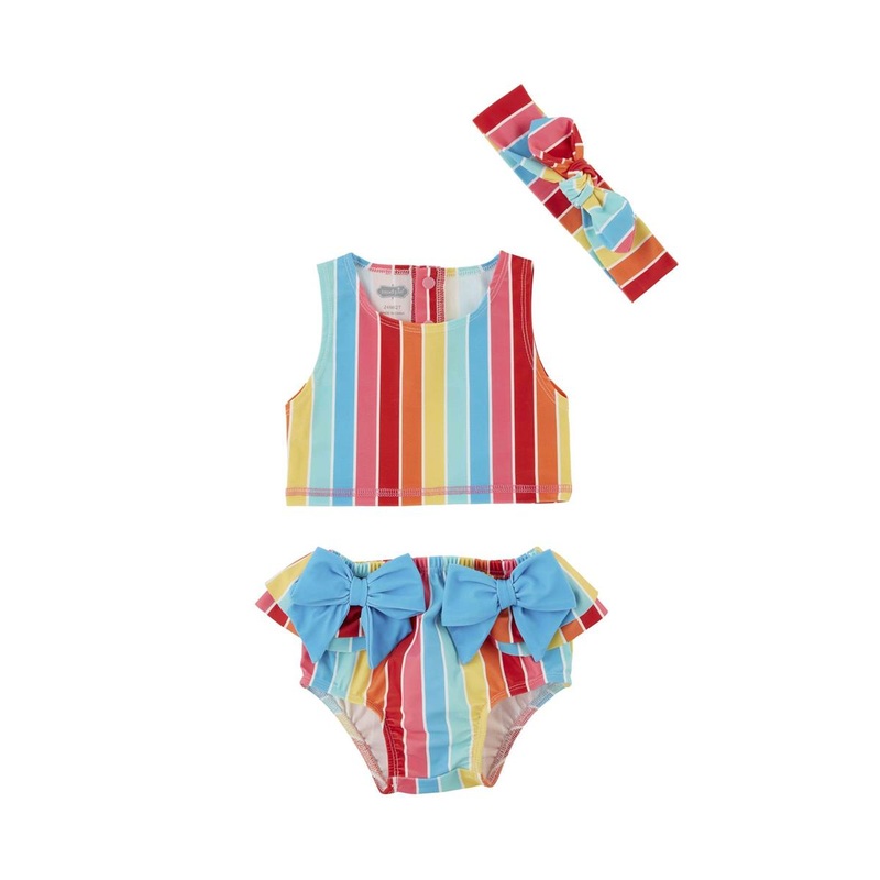 Rainbow Stripe 2 Piece Swimsuit & Headband