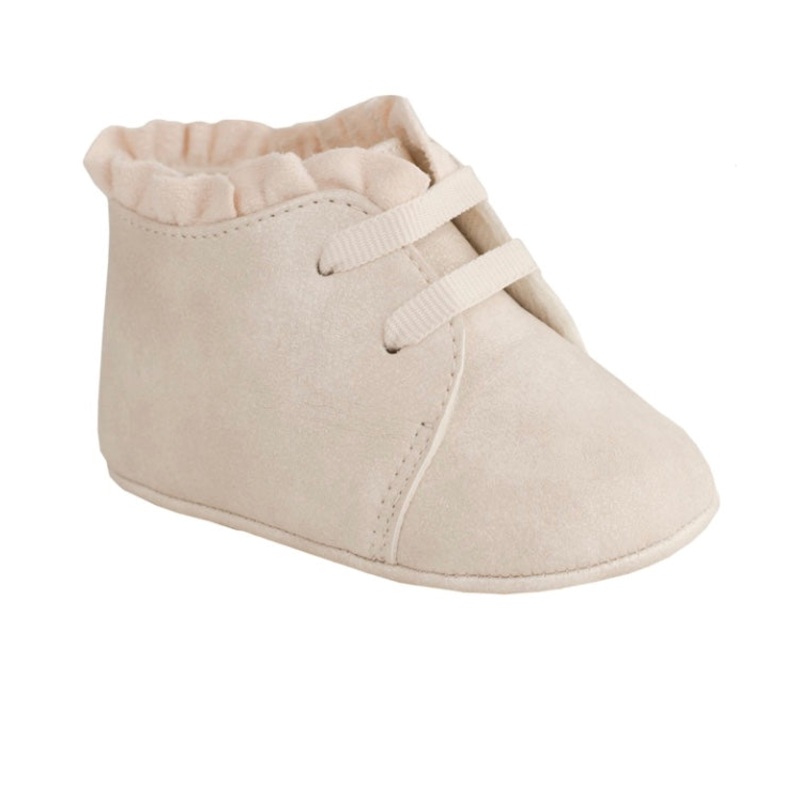 Mila Ivory Shimmer Laced Booties with Ruffles