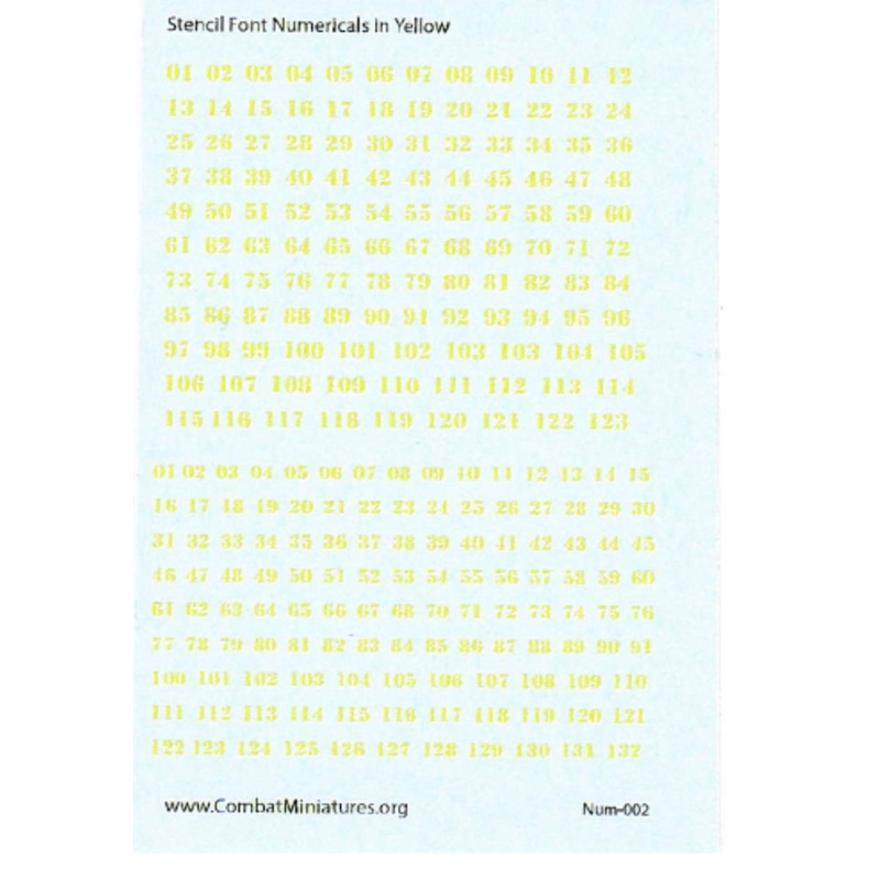 1/285 Stencil Numbers in Yellow Water Slide Decals