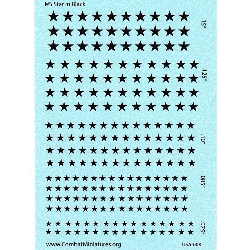1/285 US Star in Black Water Slide Decals