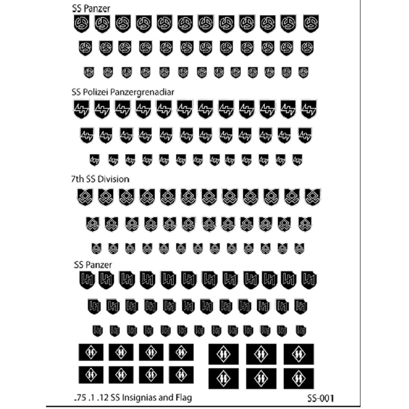1/285 WW2 SS Insignia’s with Flag  Water Slide Decals