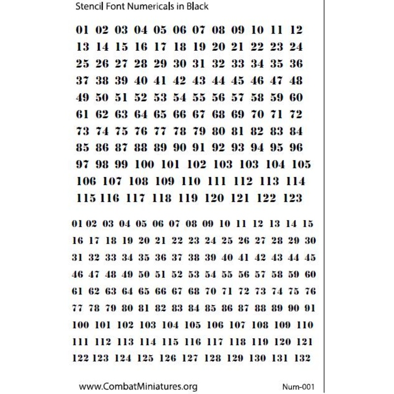 1/300-1/600 Stencil Numbers in Black Water Slide Decals