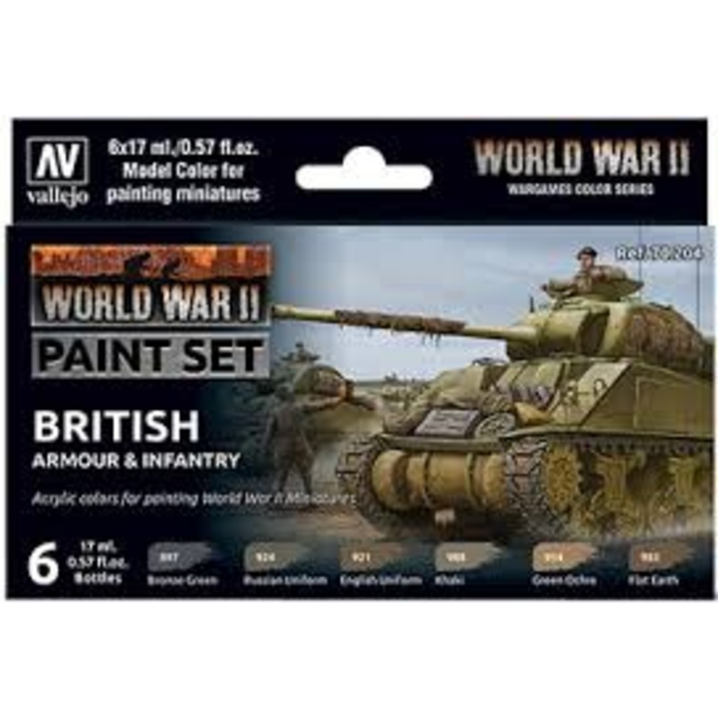 WW2 British Armour & Infantry Wargames Paint Set from Vallejo (6) Colors