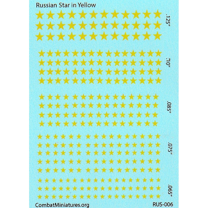 1/300 1/600 WW2 Russian Star in Yellow Water Slide Decals