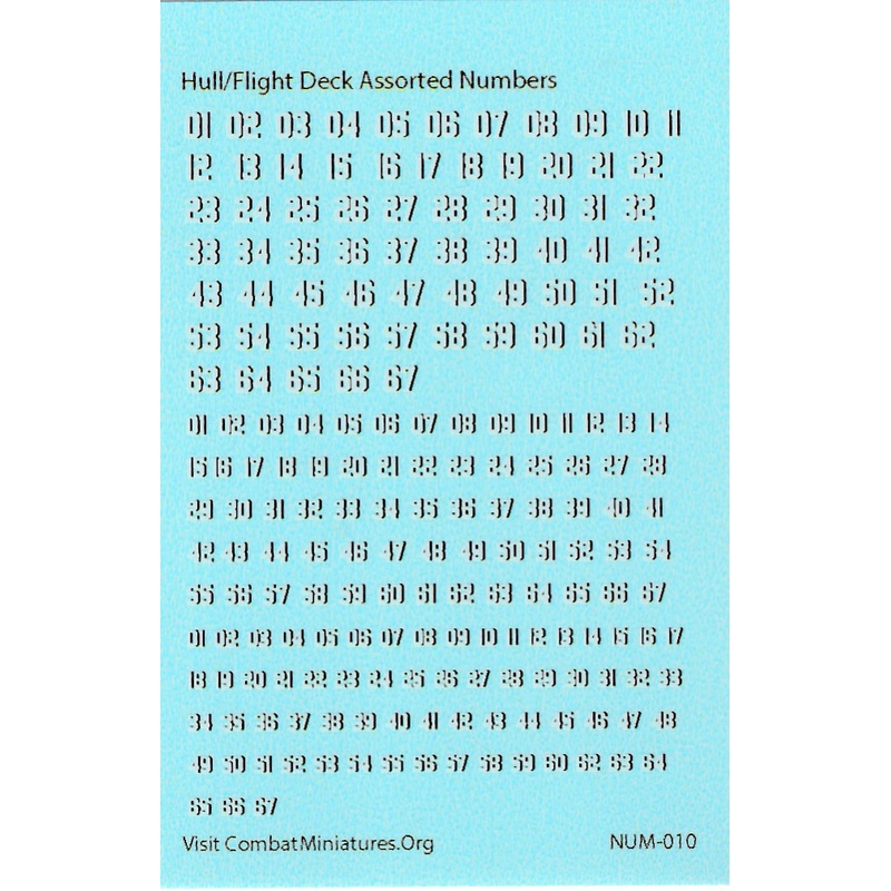 Hull/Flight Deck Assorted Numbers Water Slide Decals