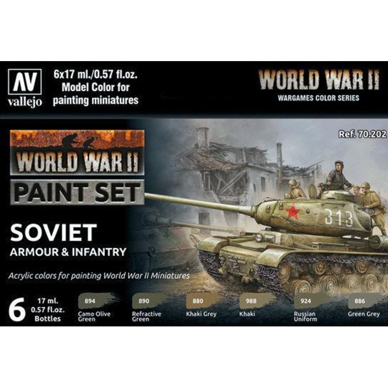 WW2 Soviet Armour & Infantry Wargames Paint Set from Vallejo (6) Colors