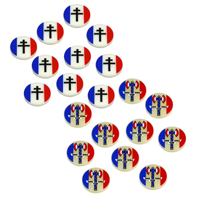 20pc WWII Free France & Vichy France Faction Token Bundle