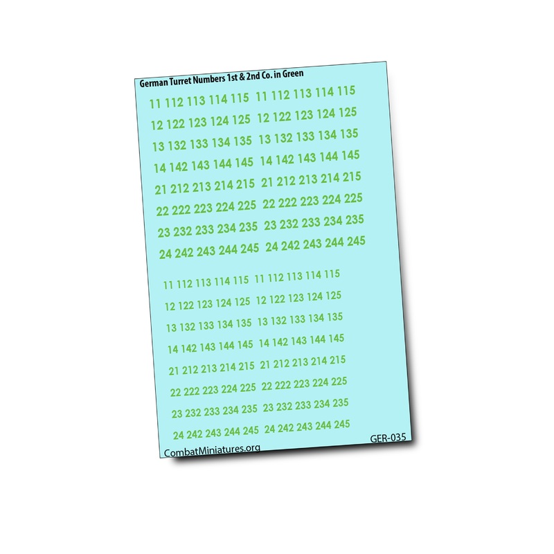 German Turret Numbers in Green Waterslide Decals (1st-2nd Companies)