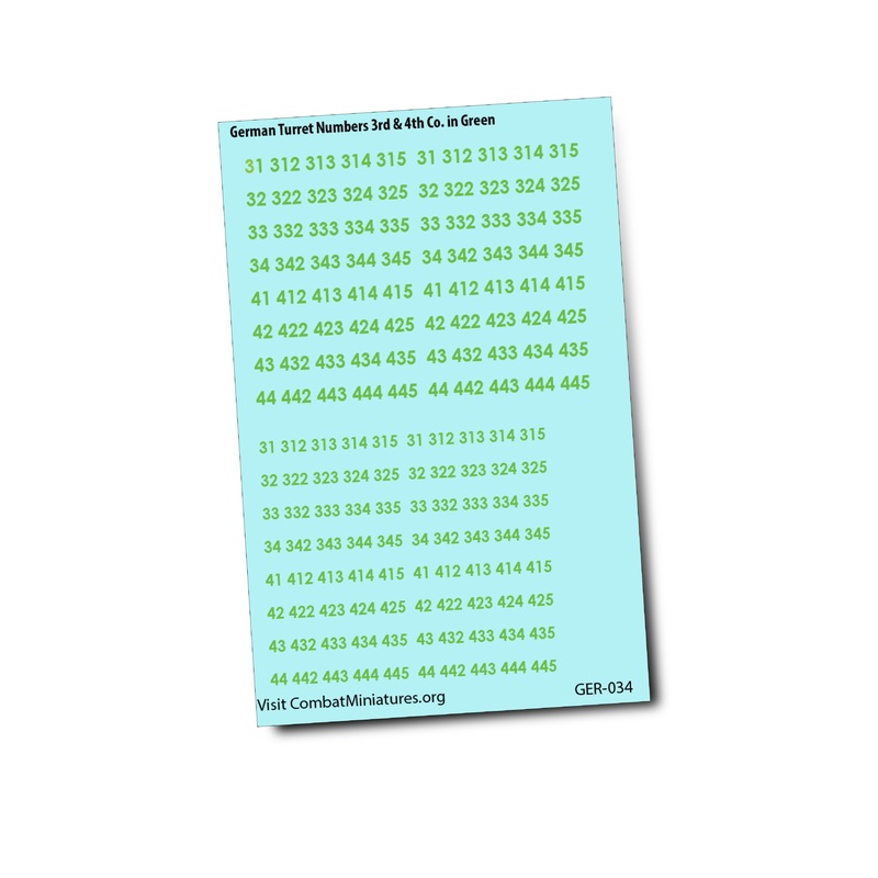 German Turret Numbers in Green Waterslide Decals (3rd-4th Companies)